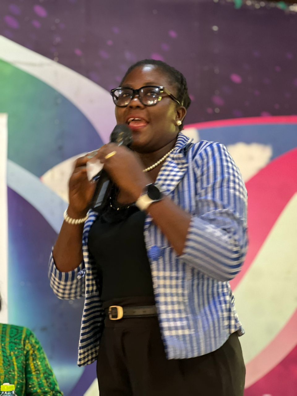 A speaking moment for ProWIFETA during the Agenda Wear Ghana media launch.